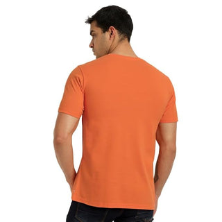 Men Typography Round Neck Pure Cotton Orange T-Shirt