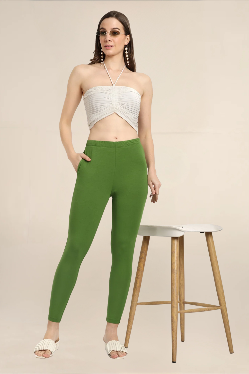 Women Green Ankle Length Legging
