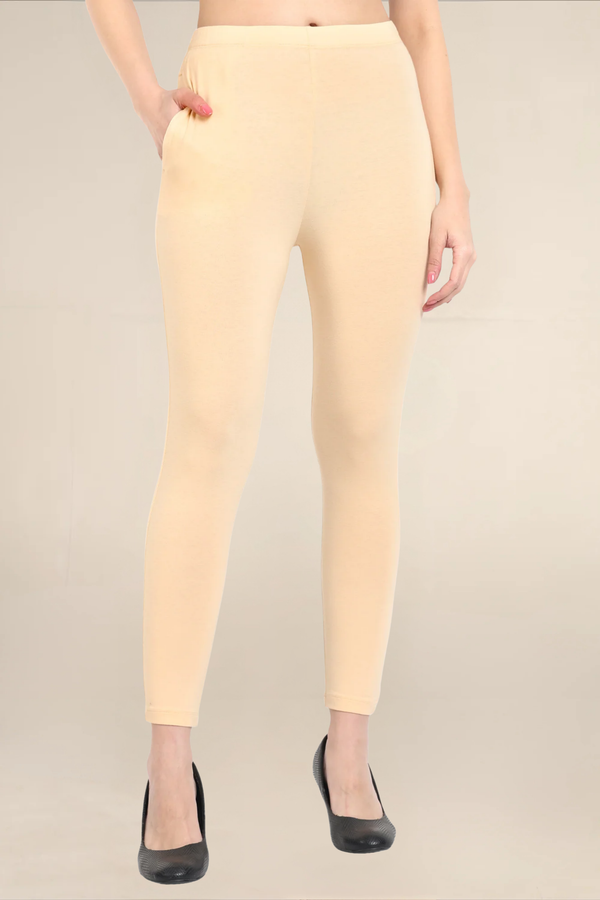 Women Light Peach Ankle Length Pocket Legging