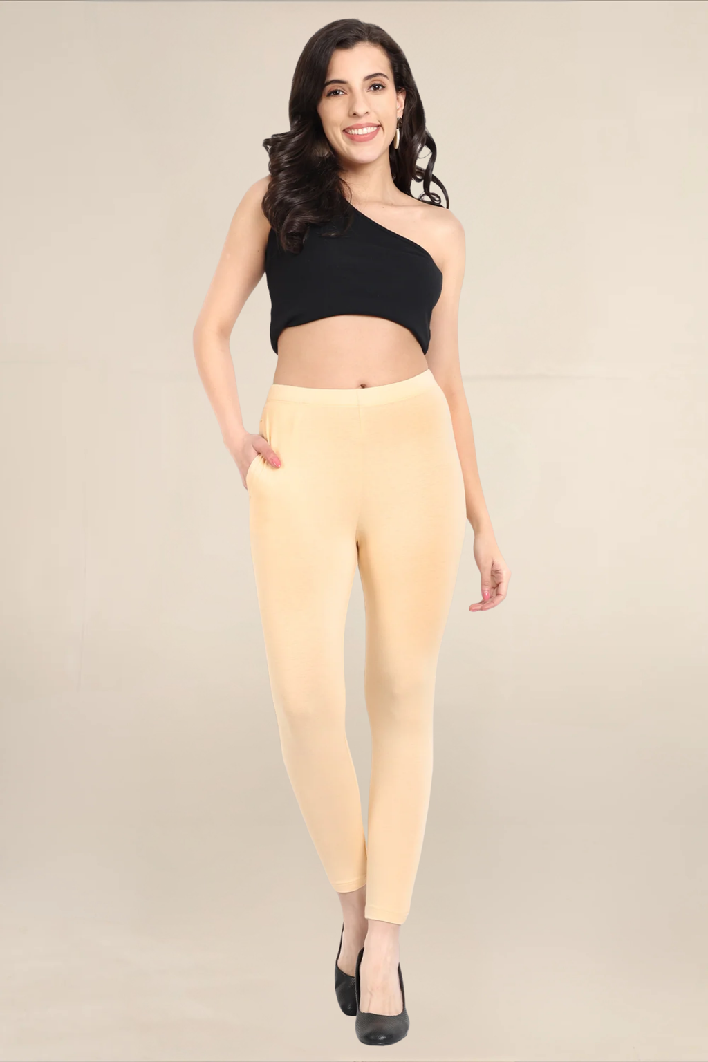 Women Light Peach Ankle Length Legging