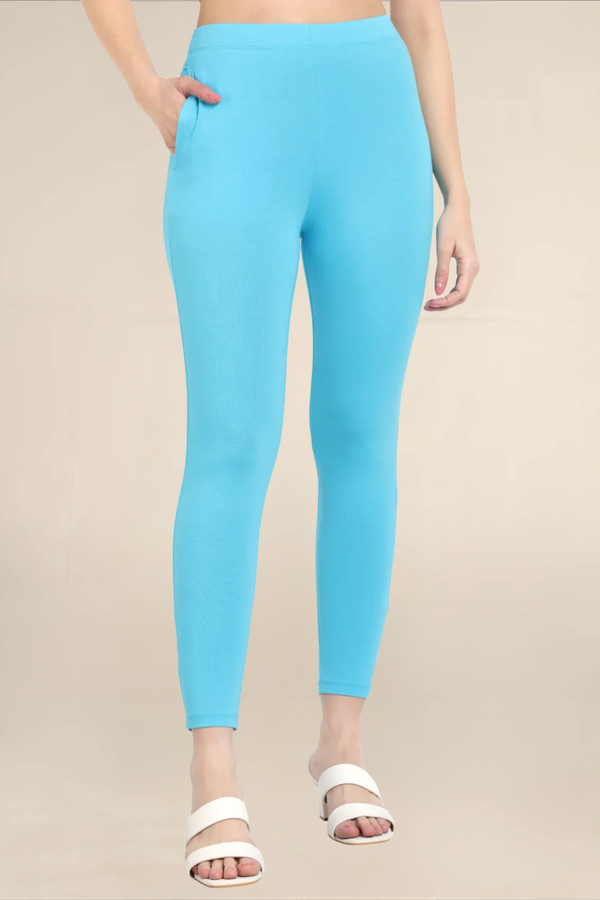 Women Light Blue Ankle Length Pocket Legging