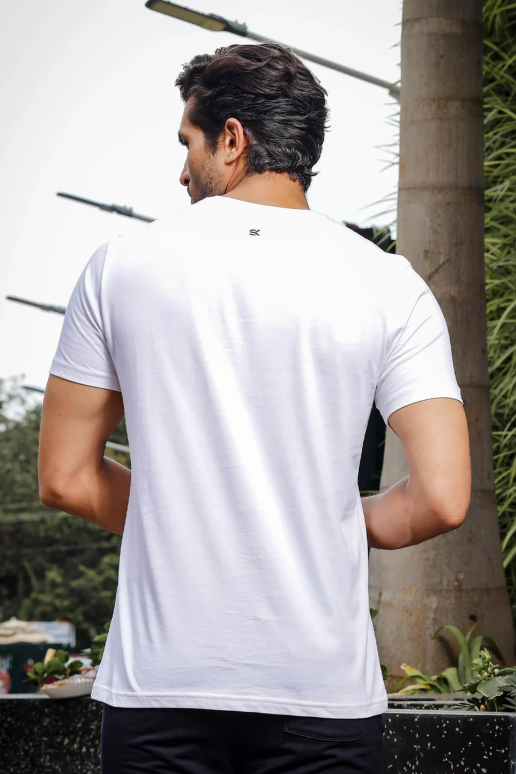 Mens Printed Round Neck White T-Shirt
