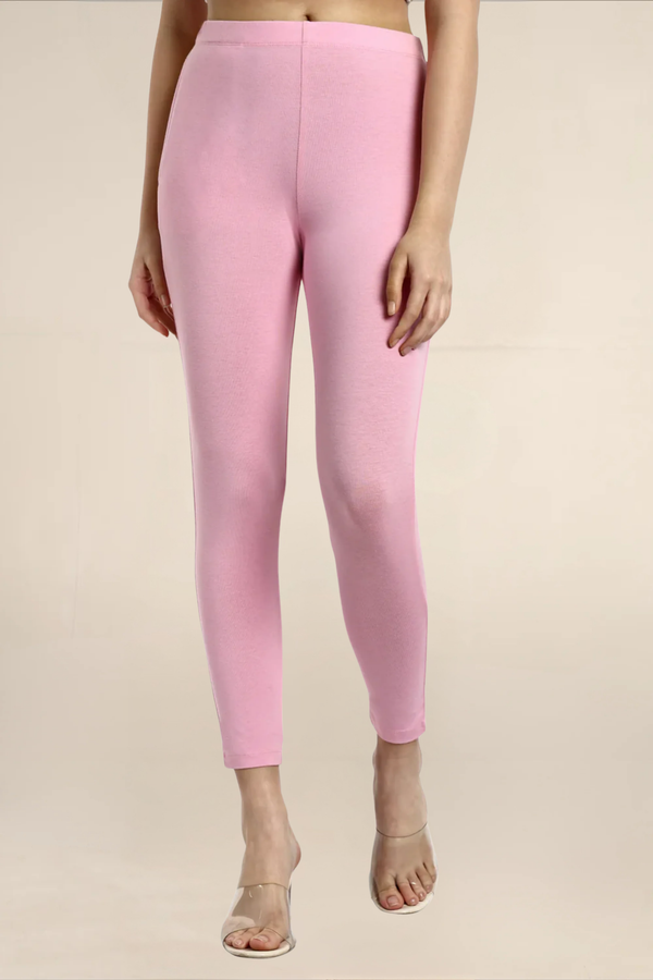 Women Baby Pink Ankle Length Pocket Legging