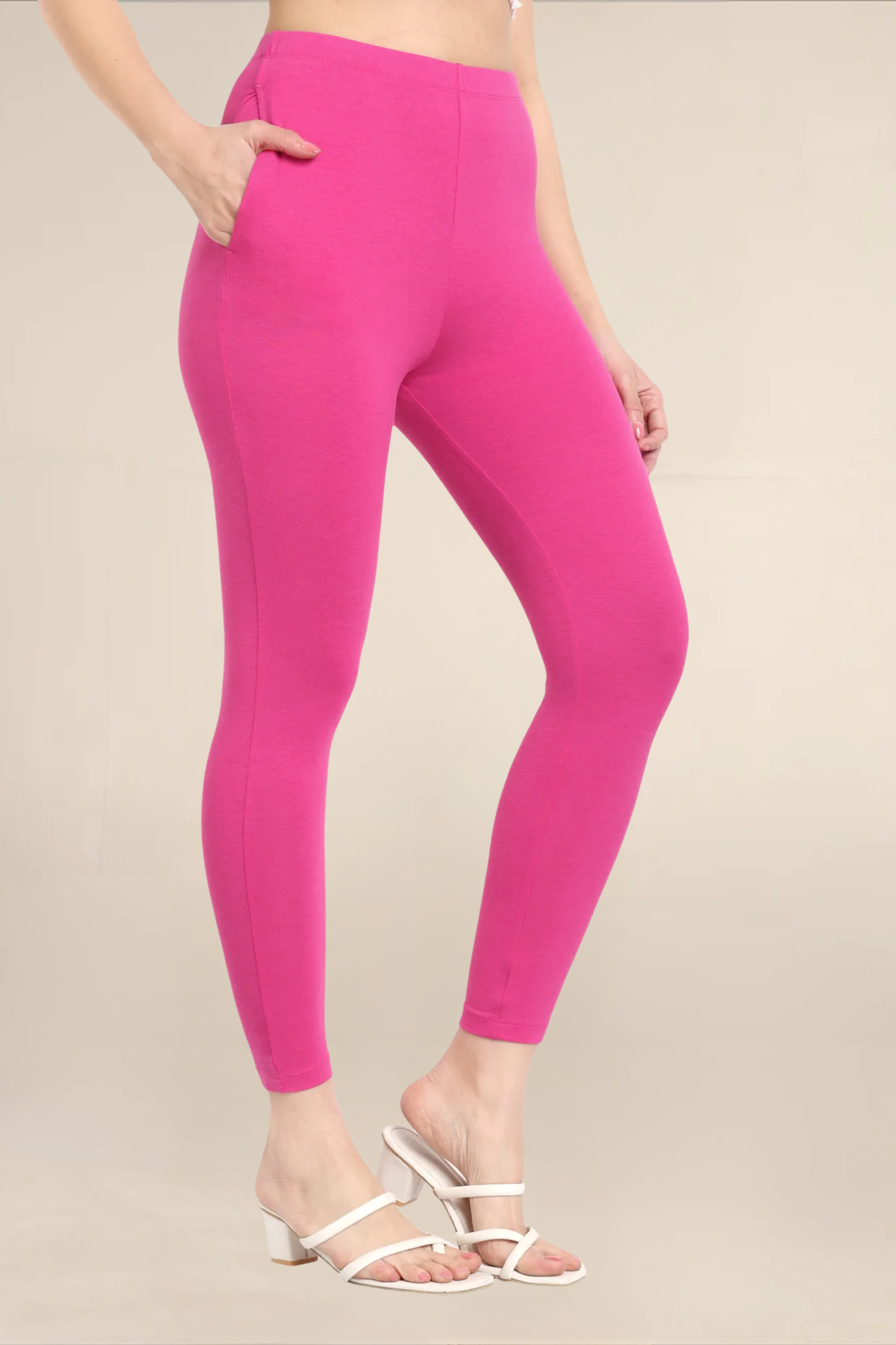 Women Fuchsia Pink Ankle Length Legging