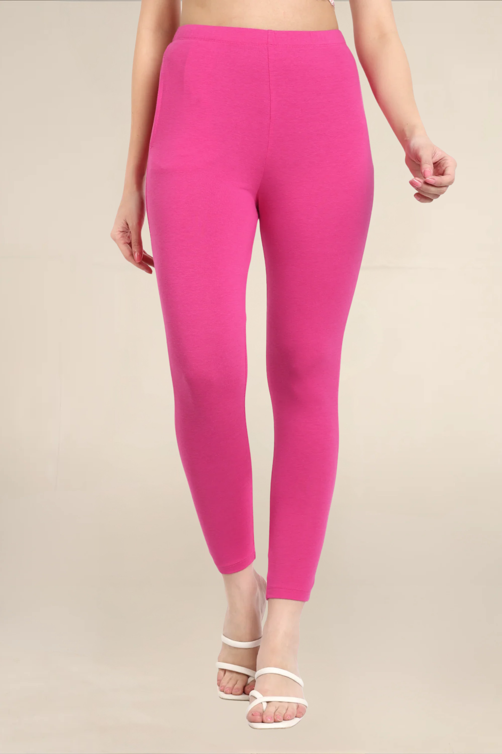 Women Fuchsia Pink Ankle Length Pocket Legging