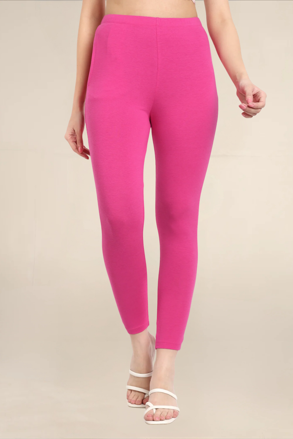 Women Fuchsia Pink Ankle Length Pocket Legging