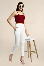 Women Off White Ankle Length Legging