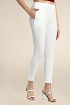Women Off White Ankle Length Legging