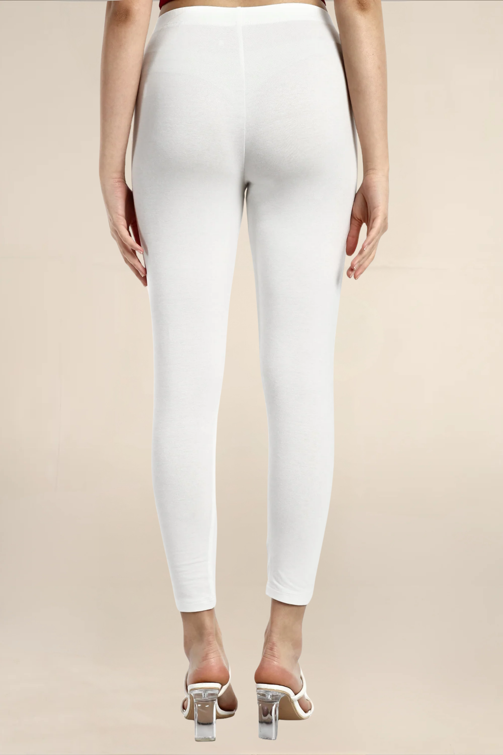 Women Off White Ankle Length Legging