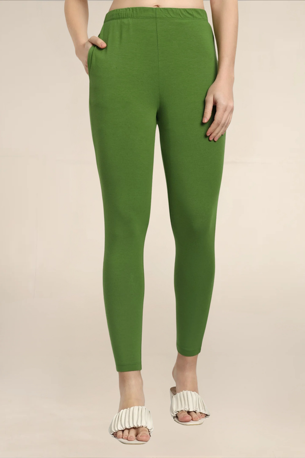 Women Green Ankle Length Pocket Legging