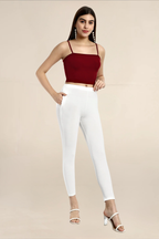 Women Off White Ankle Length Legging