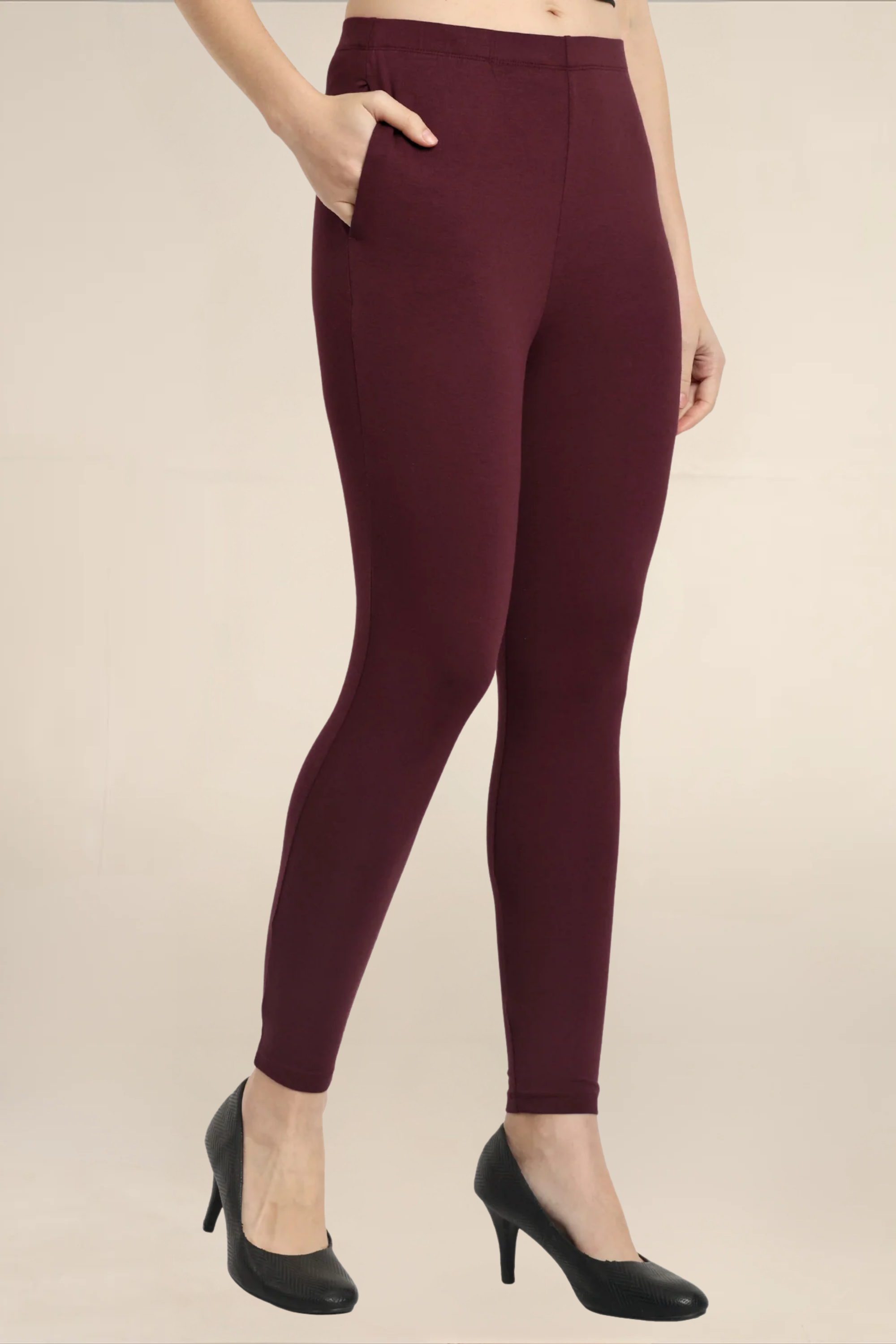 Women Burgundy Ankle Length Legging