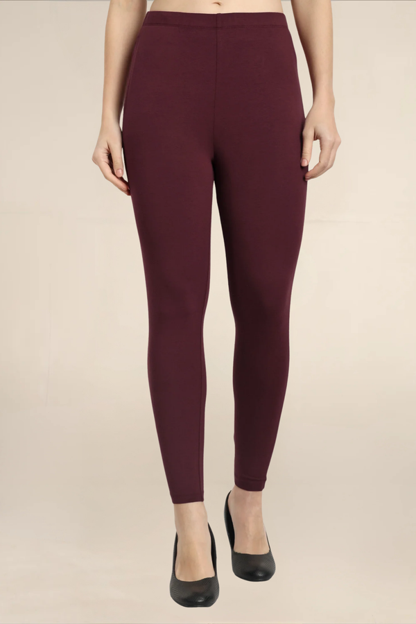 Women Burgundy Ankle Length Pocket Legging
