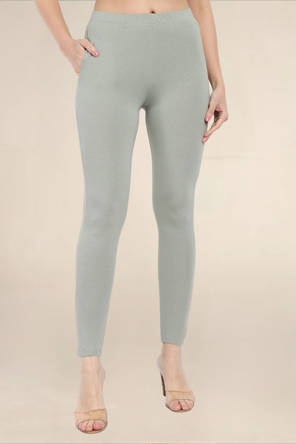 Women Fog Grey Regular Pocket Legging