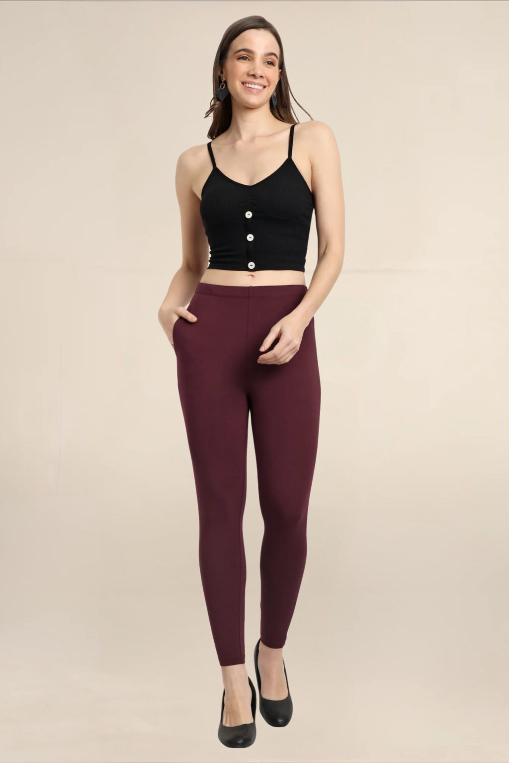 Women Burgundy Ankle Length Legging