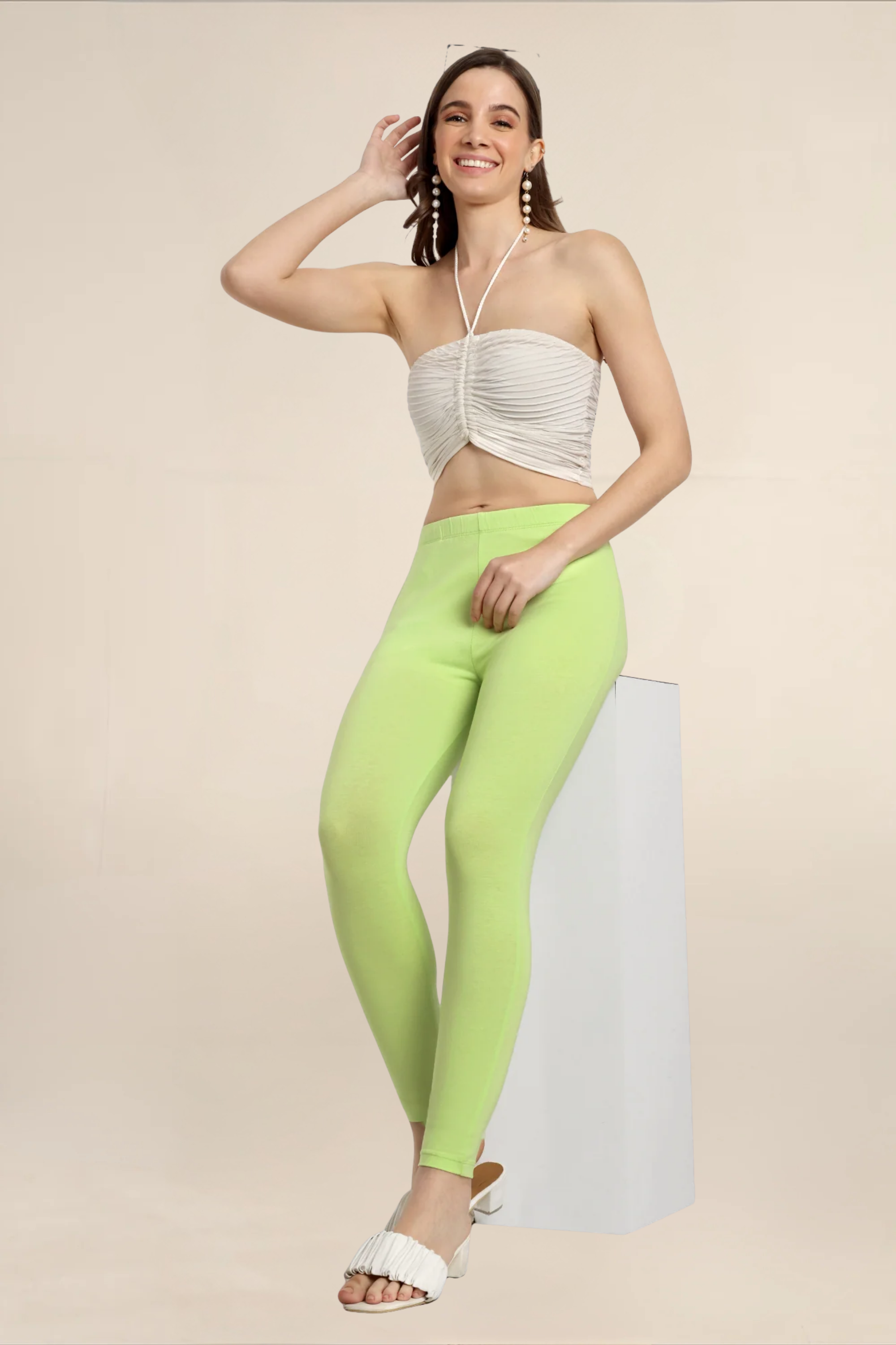 Women Light Green Ankle Length Legging
