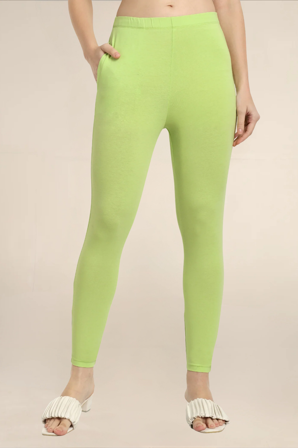 Women Light Green Ankle Length Pocket Legging