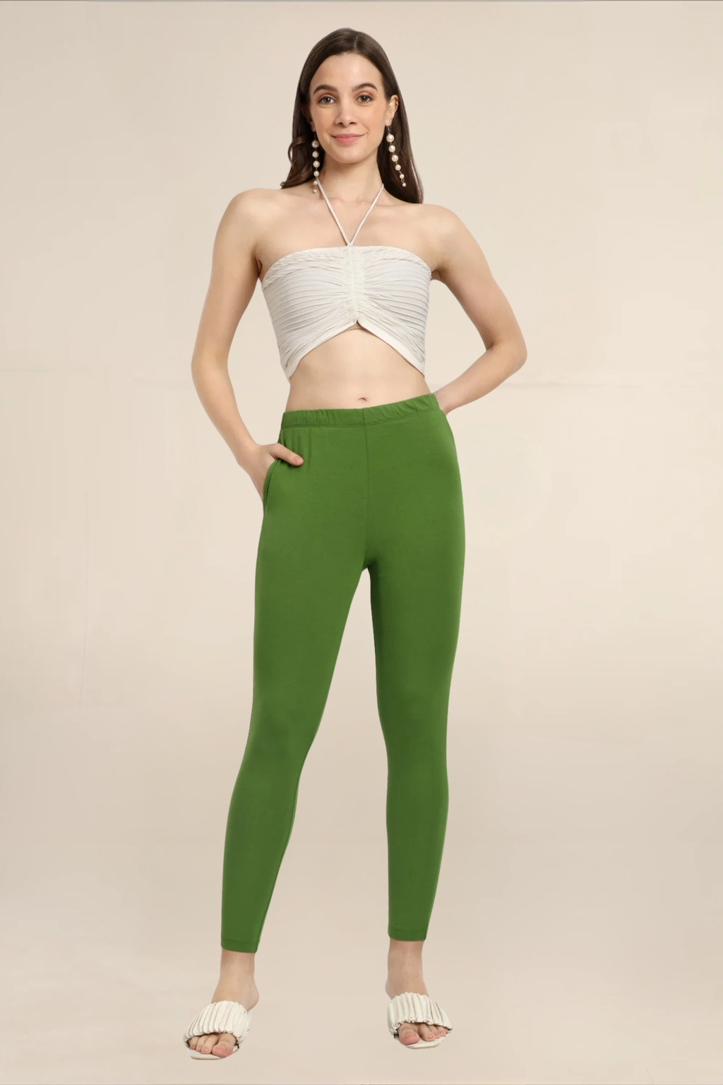 Women Green Ankle Length Legging
