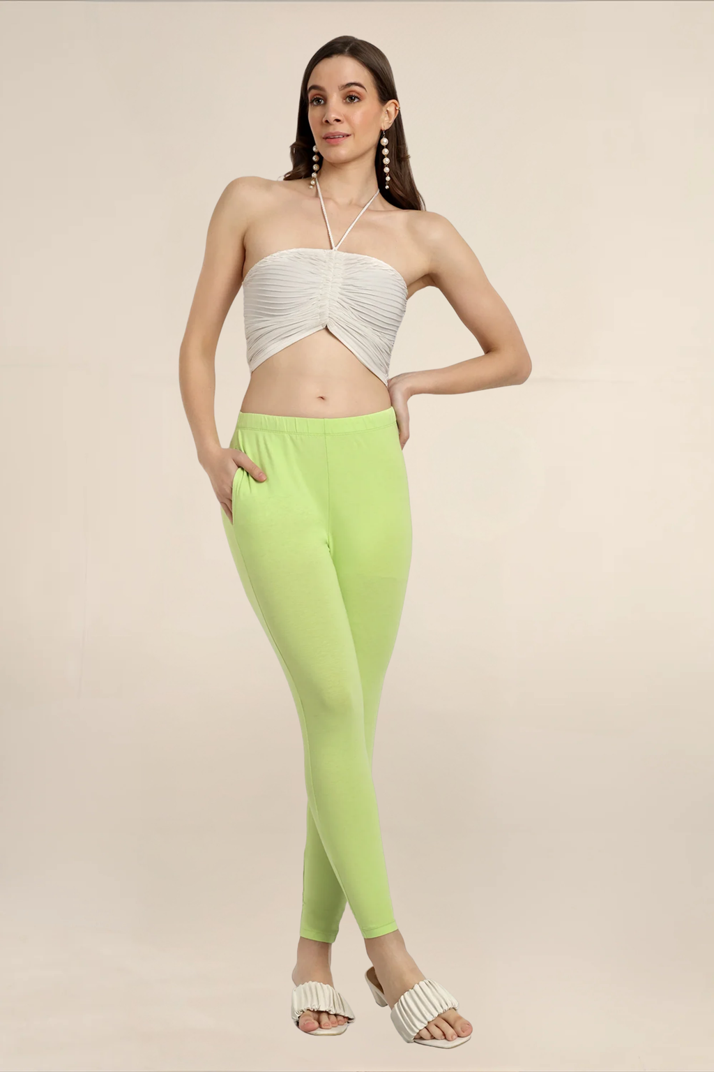 Women Light Green Ankle Length Legging