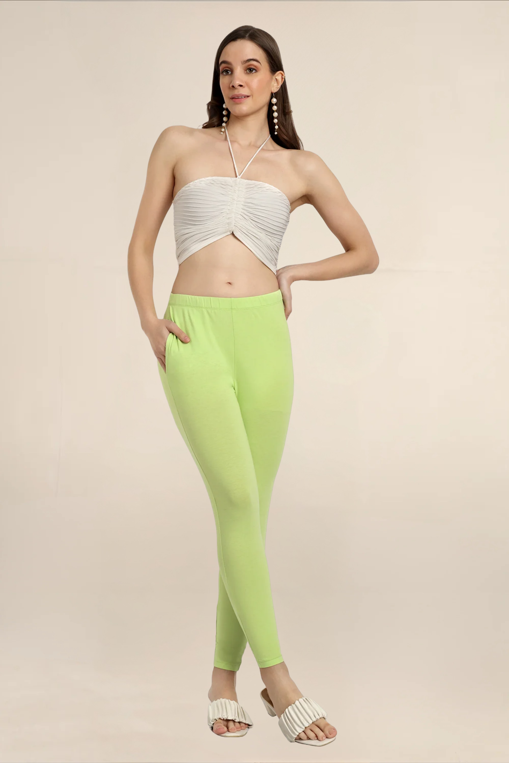 Women Light Green Ankle Length Legging