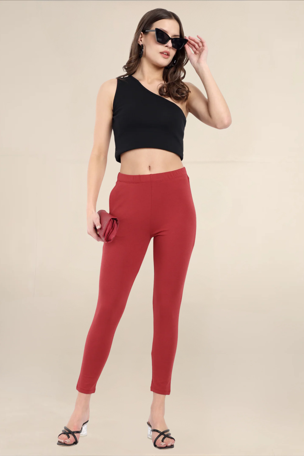 Women Maroon Ankle Length Legging