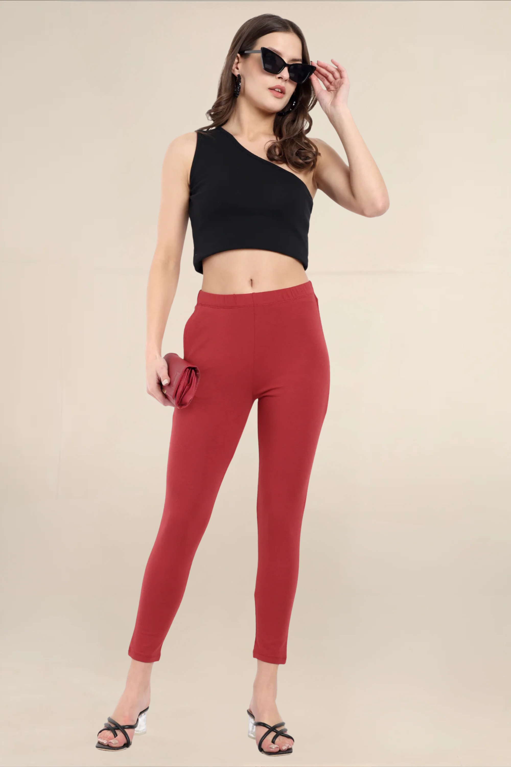 Women Maroon Ankle Length Legging