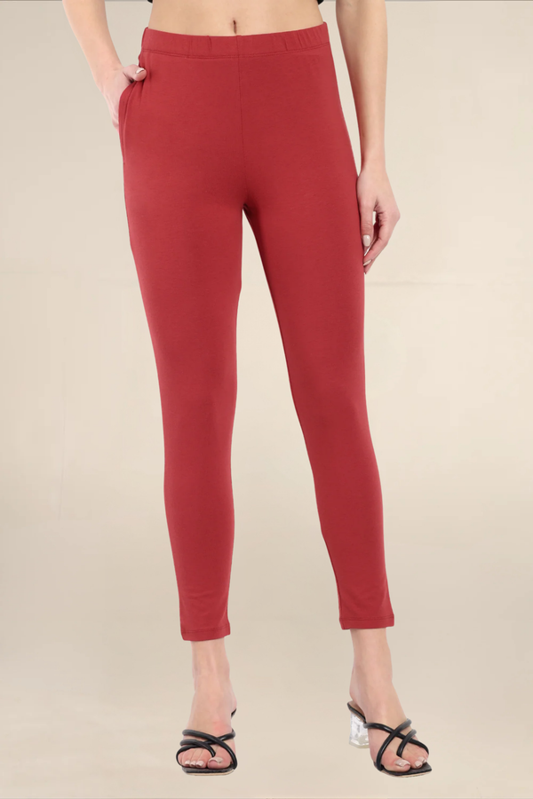Women Maroon Ankle Length Pocket Legging