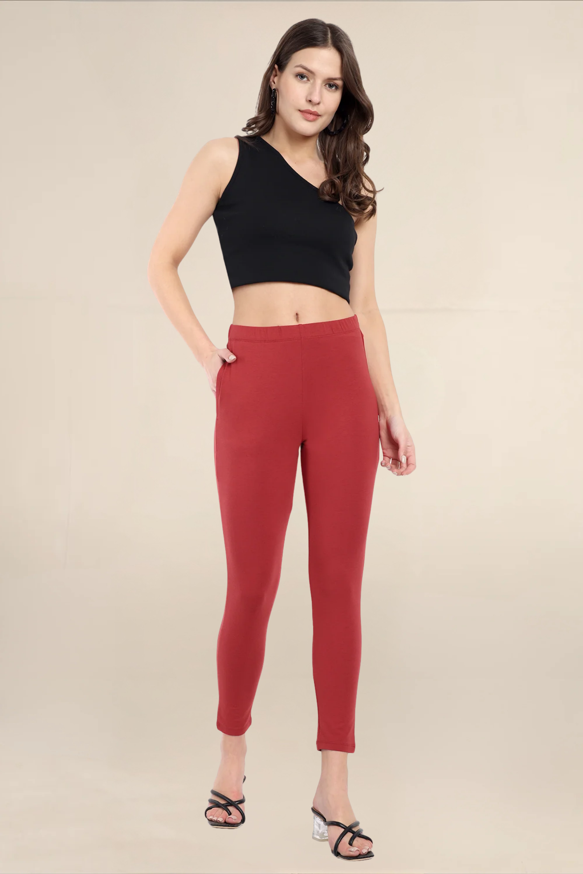 Women Maroon Ankle Length Legging