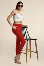 Women Red Ankle Length Legging