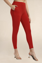 Women Red Ankle Length Legging