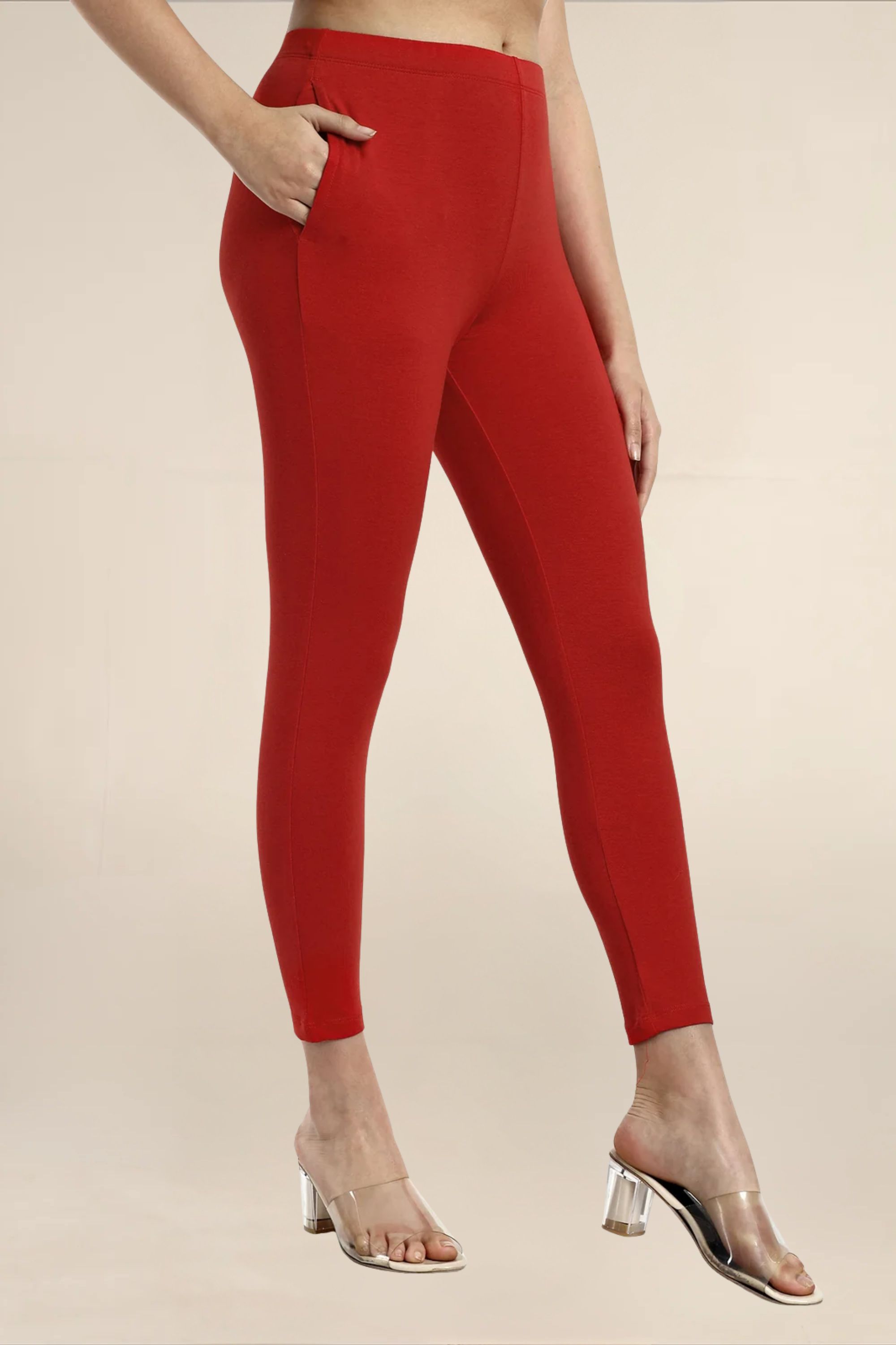 Women Red Ankle Length Legging