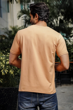 Mens Printed Round Neck Beige T-Shirt