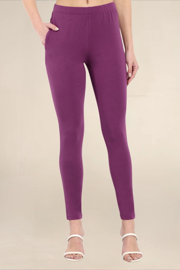 Women Dark Violet Regular Pocket Legging