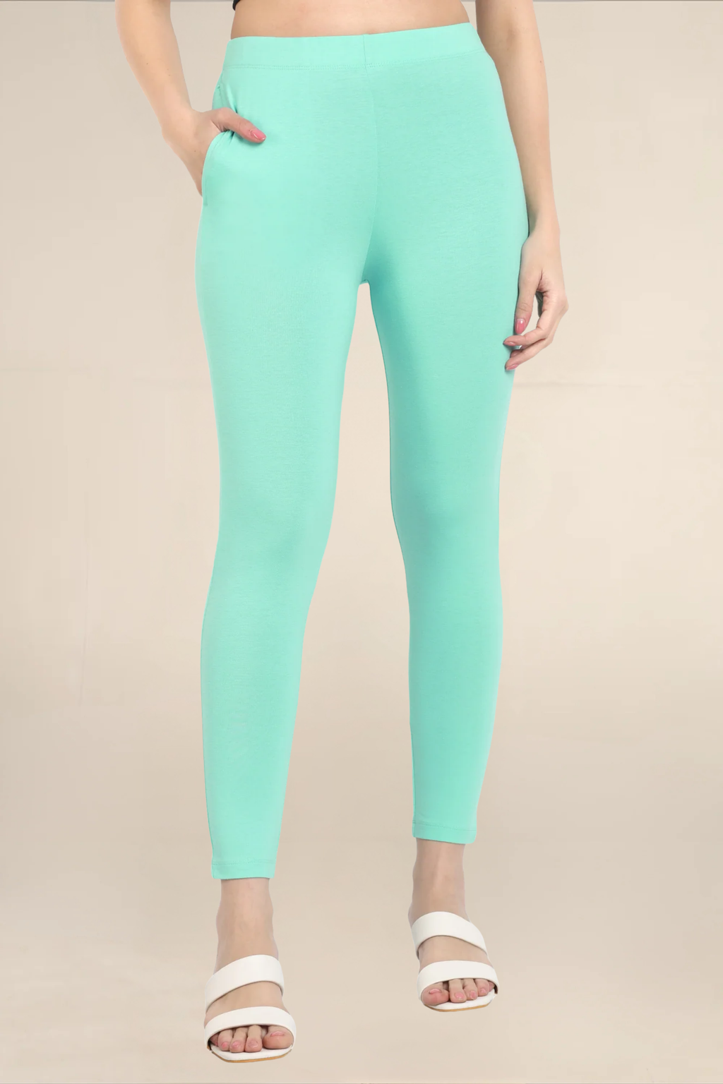 Women Sea Green Ankle Length Legging
