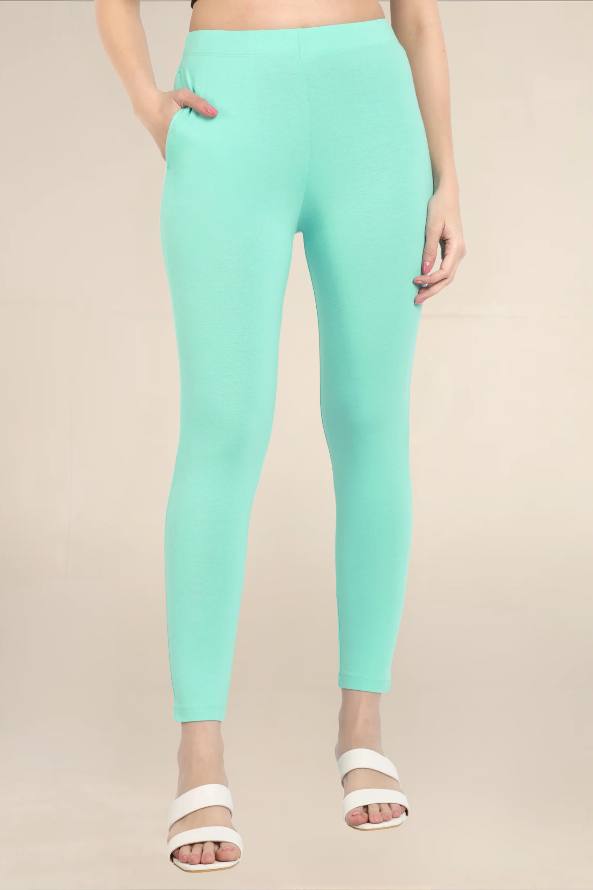 Women Sea Green Ankle Length Legging