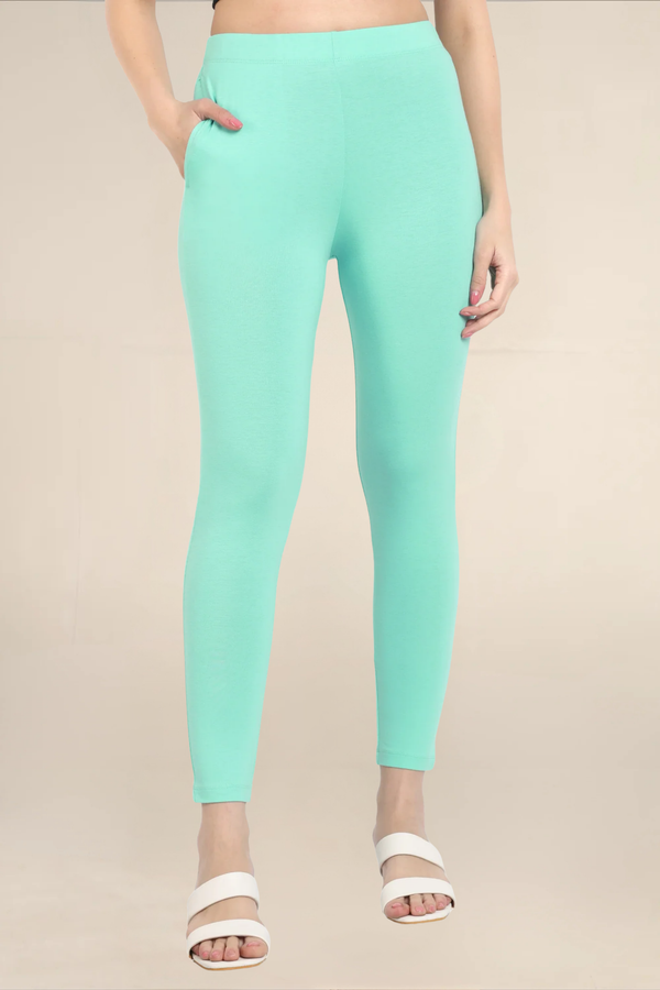 Women Sea Green Ankle Length Pocket Legging