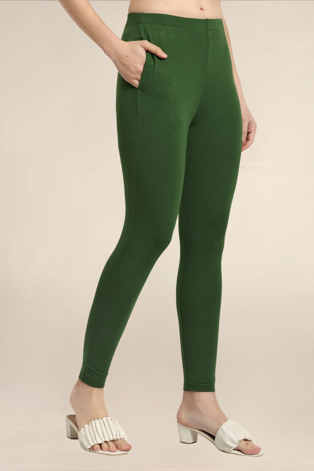 Women Dark Green Ankle Length Legging