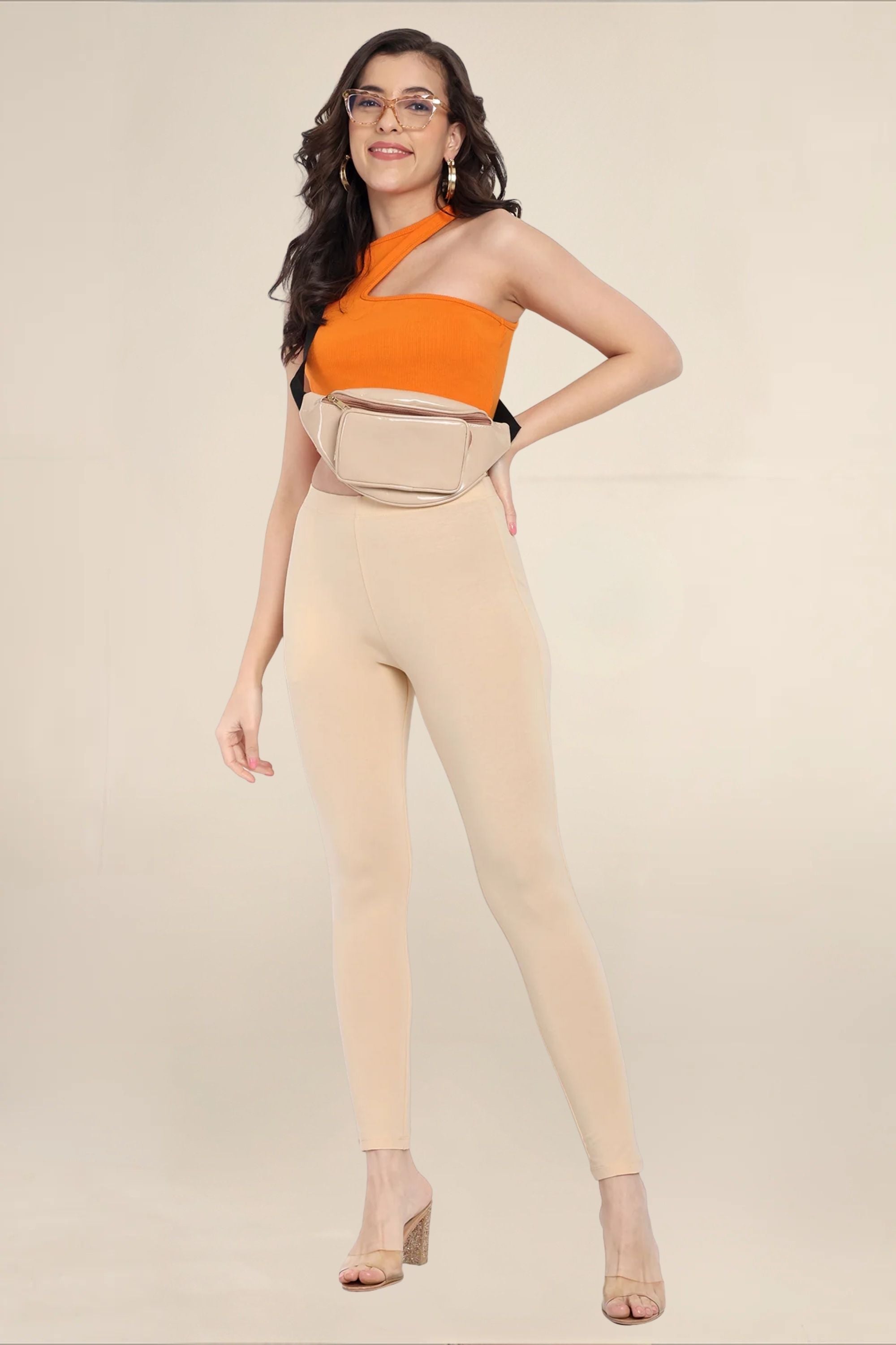 Women Light Peach Regular Legging