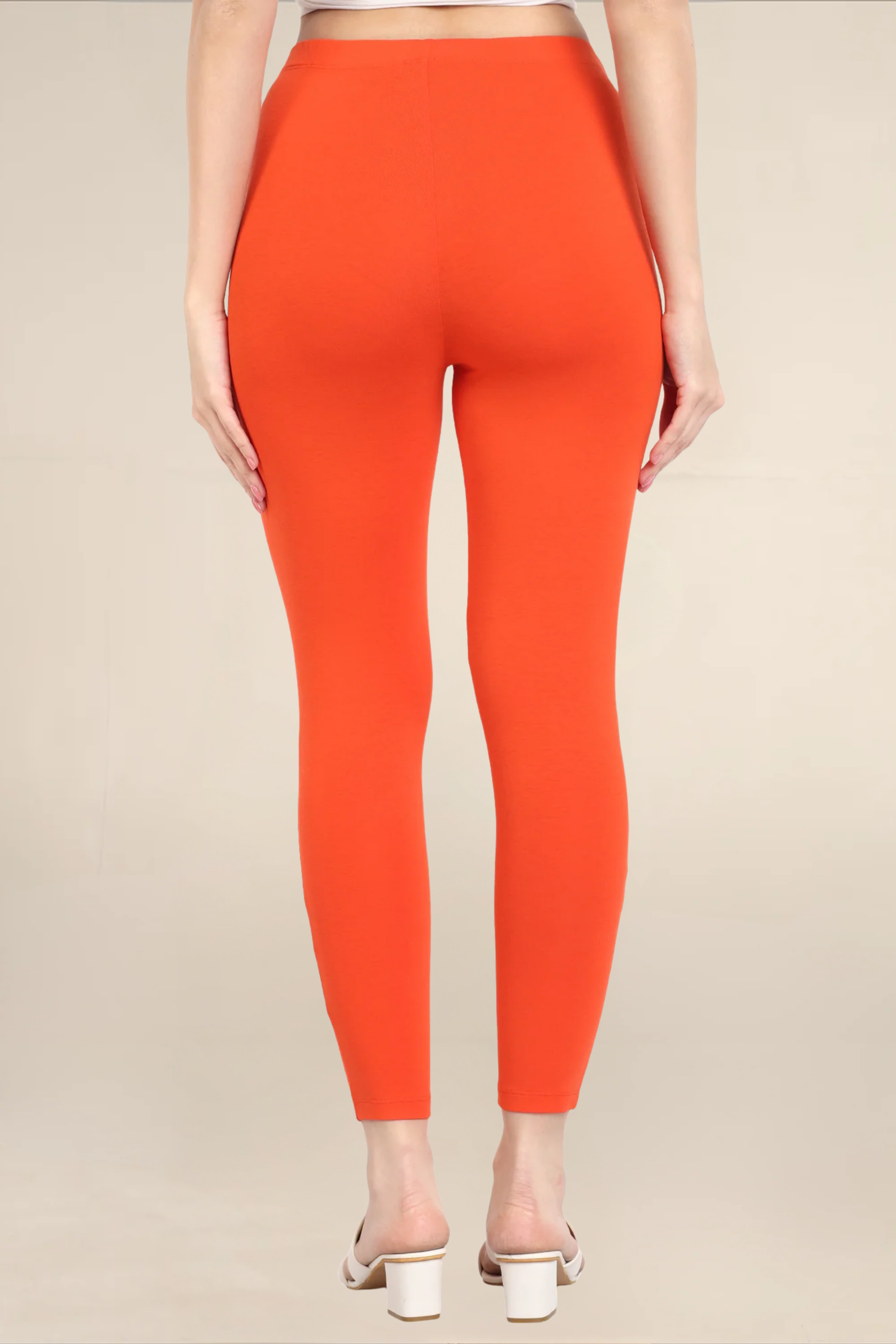 Women Orange Ankle Length Legging