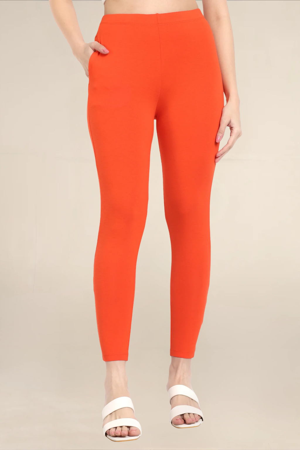 Women Orange Ankle Length Legging