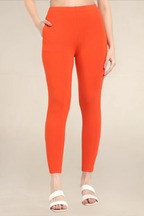 Women Orange Ankle Length Legging