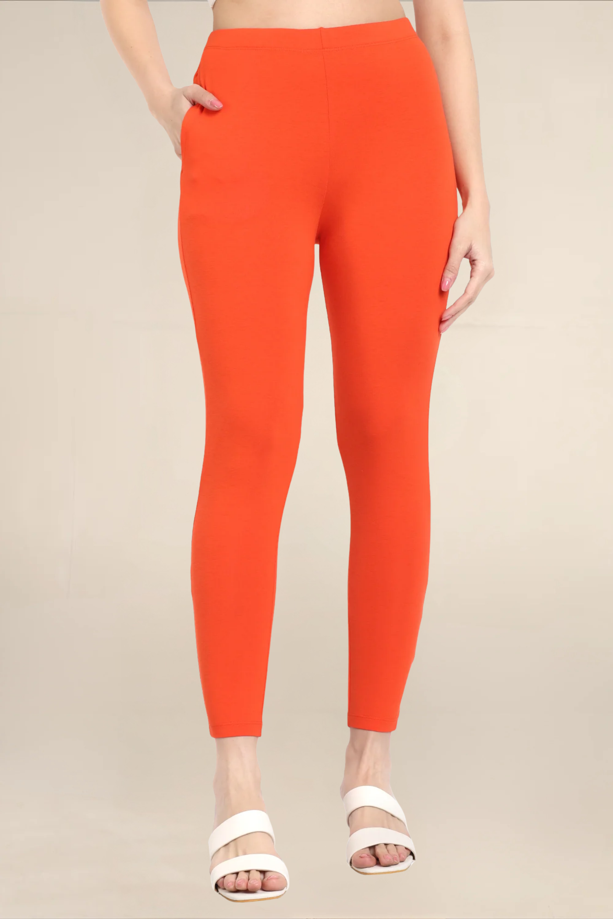 Women Orange Ankle Length Legging