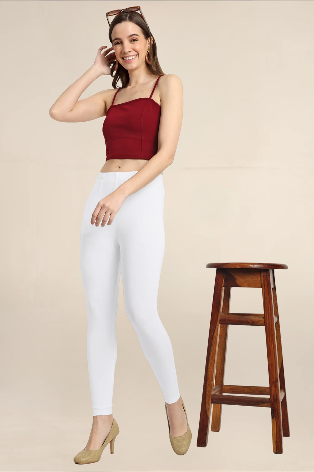 Women White Ankle Length Legging