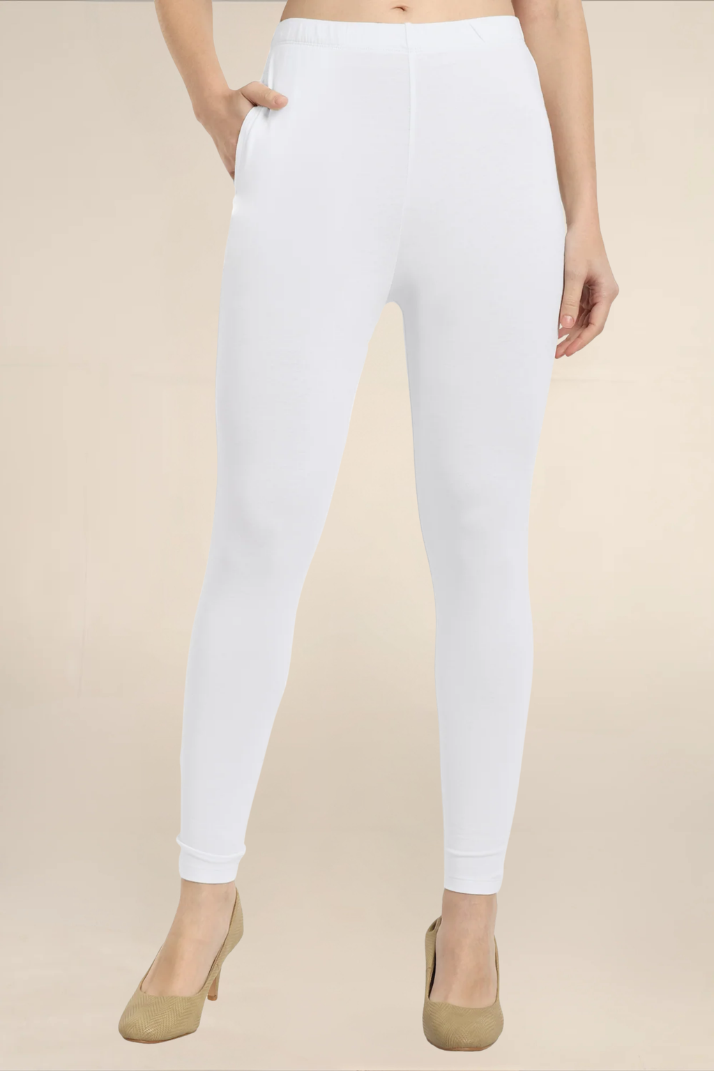 Women White Ankle Length Legging