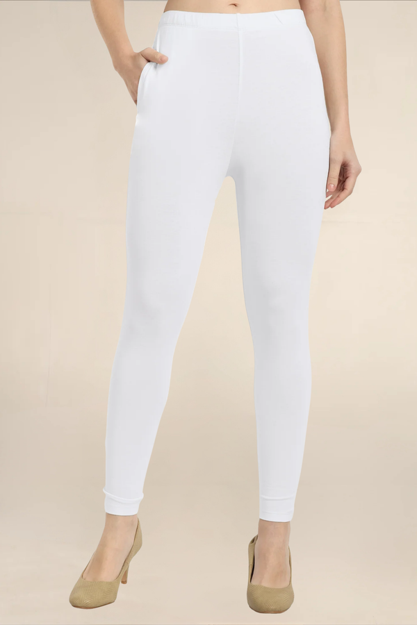Women White Ankle Length Pocket Legging