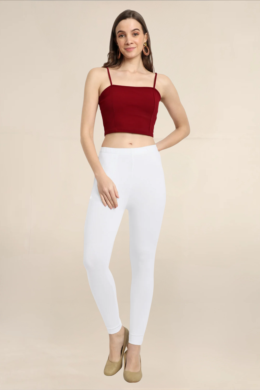 Women White Ankle Length Legging