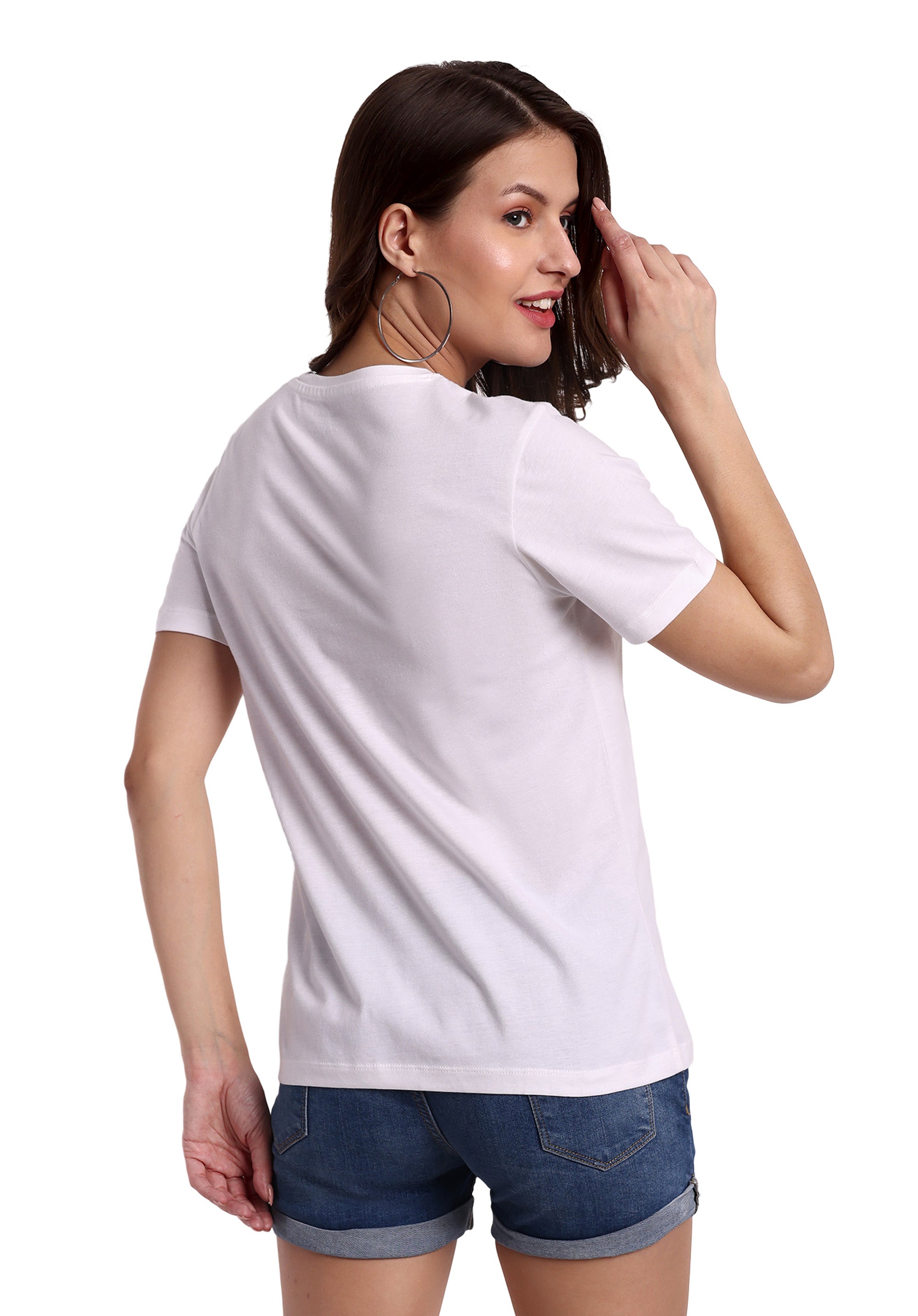 Women White Round Neck T-Shirt