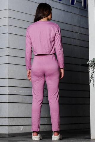 WOMEN ROUND NECK PURPLE FULL SLV  CO-ORD SET