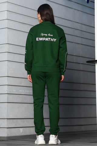 ONE SKY Women's Embroidered & Typographic Tracksuit | Cotton Blend Stand Collar Zip Jacket & Slip-On Pants | 4 Pockets | Flat Front Design