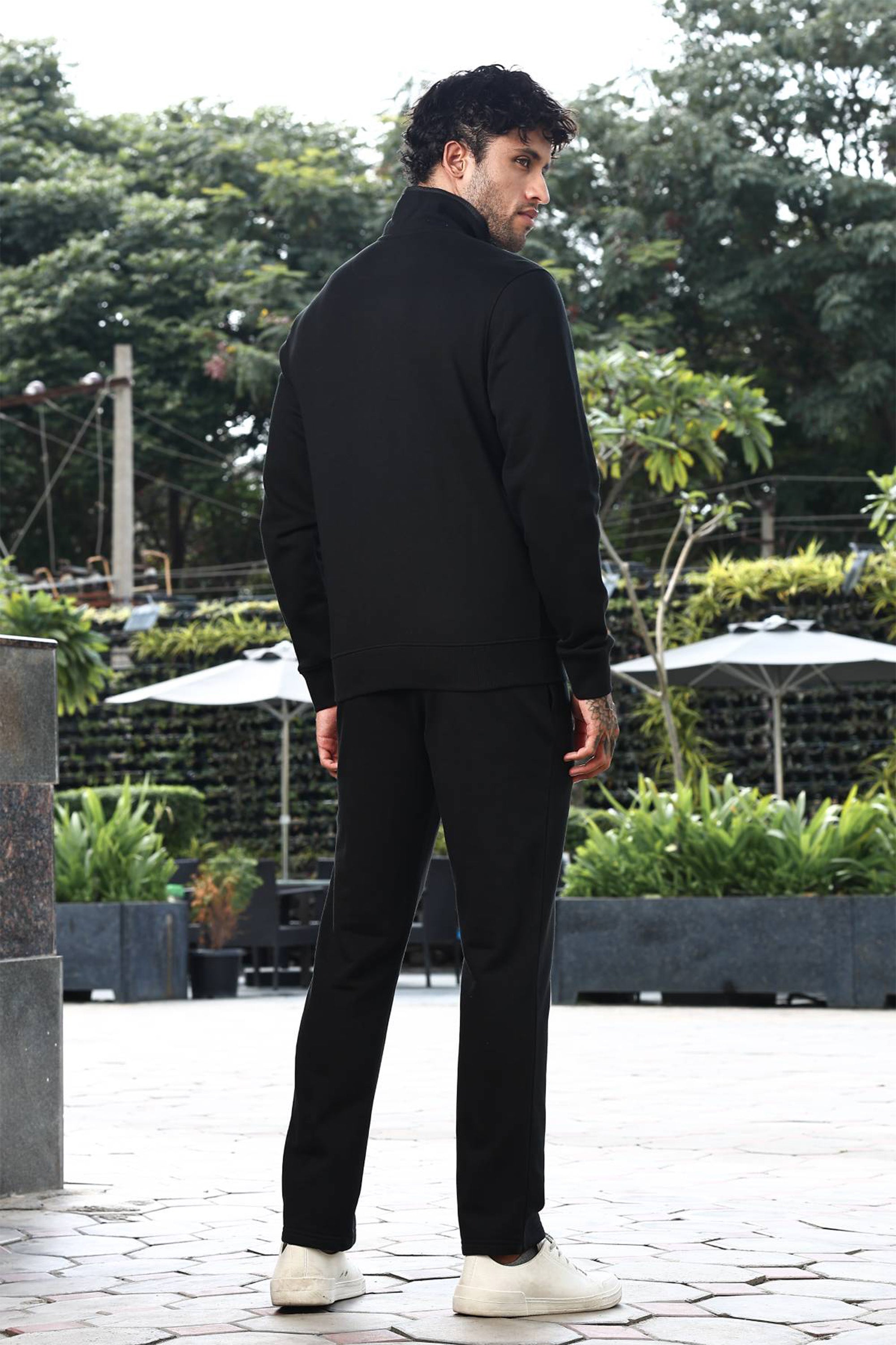 Men's Tracksuit Set Solid Color Cotton Blend | Mock Collar Top with Zip | Mid-Rise Jogger Bottom | Long Sleeve Activewear | 4-Pocket Casual Gym Sportswear